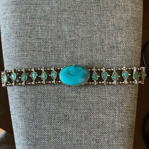 Vintage silver and turquoise double row bracelet